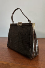 1960's MOD CHOCOLATE PATENT REPTILE BAG