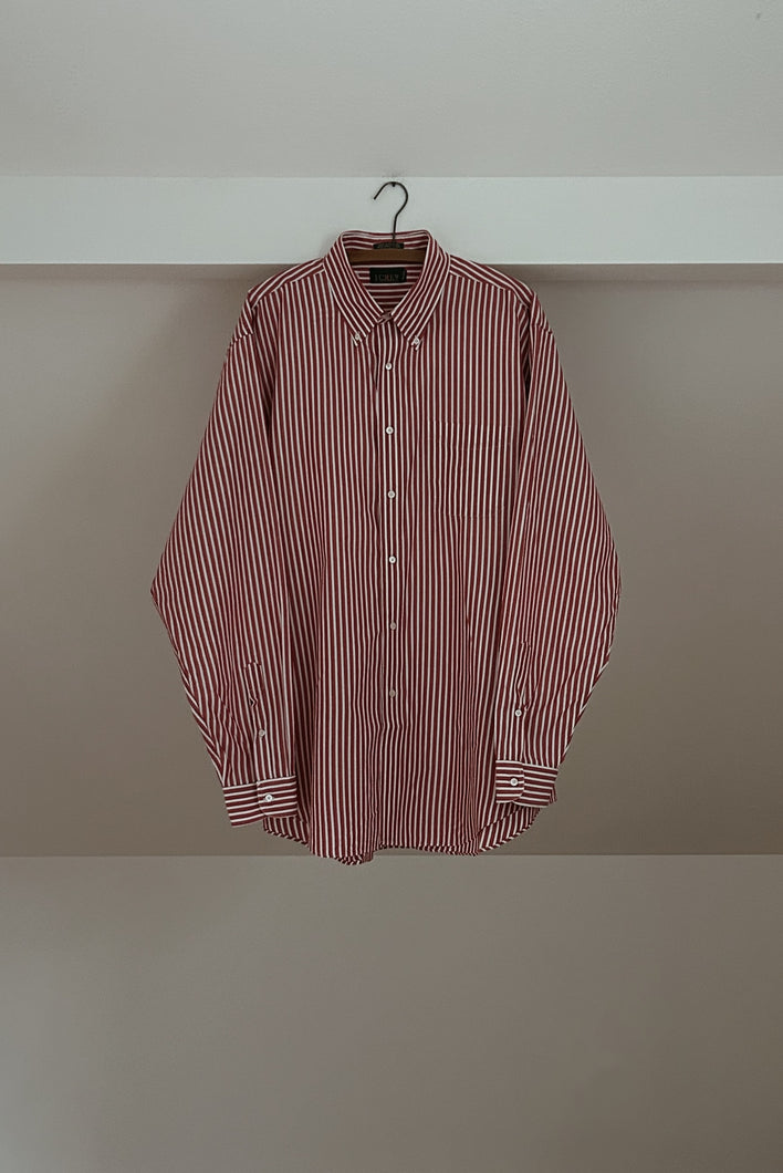 1990's J CREW RED STRIPE COTTON POPLIN | SIZE XL