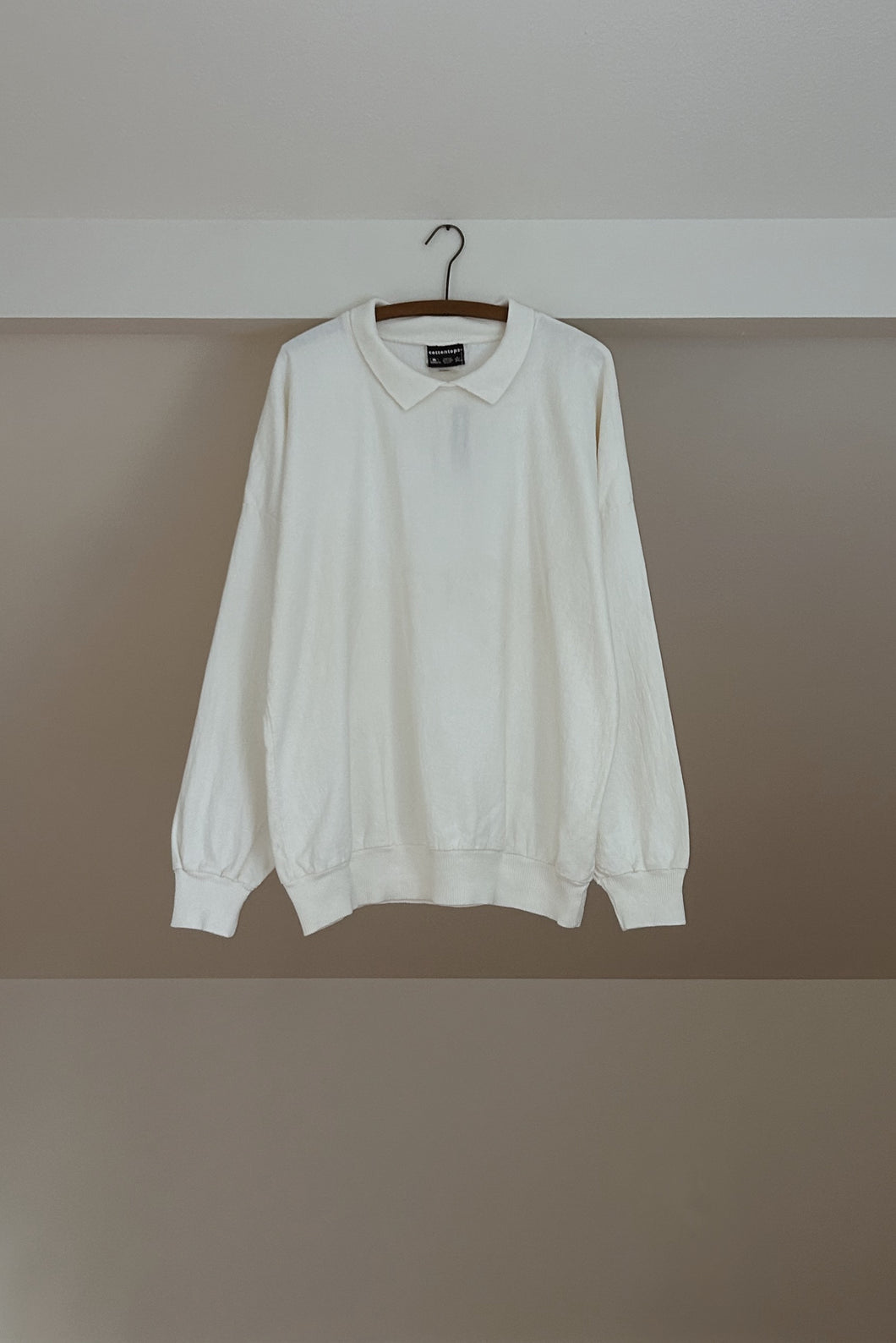 1980's WHITE COTTON OVERSIZED POLO RAGLAN | SIZE XL