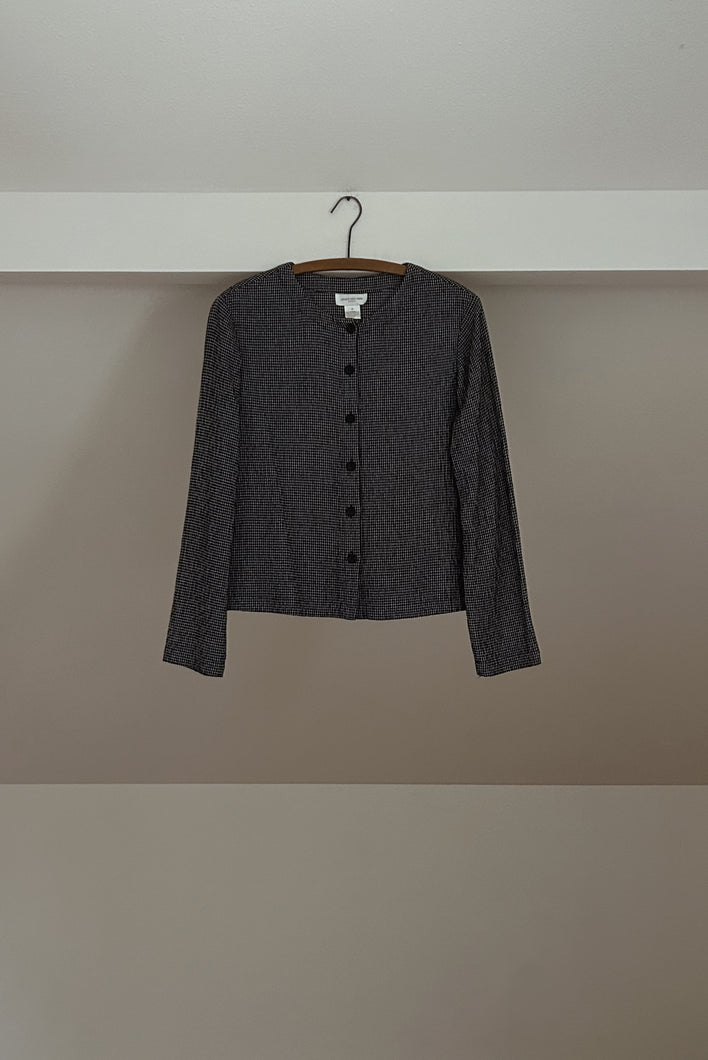 1990's JONES LINEN GINGHAM BOXY BUTTON BLOUSE | SIZE S/M