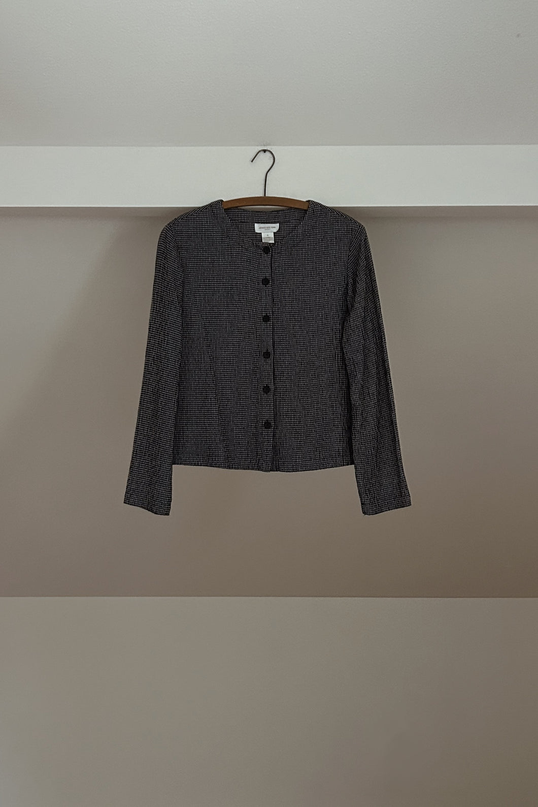 1990's JONES LINEN GINGHAM BOXY BUTTON BLOUSE | SIZE S/M