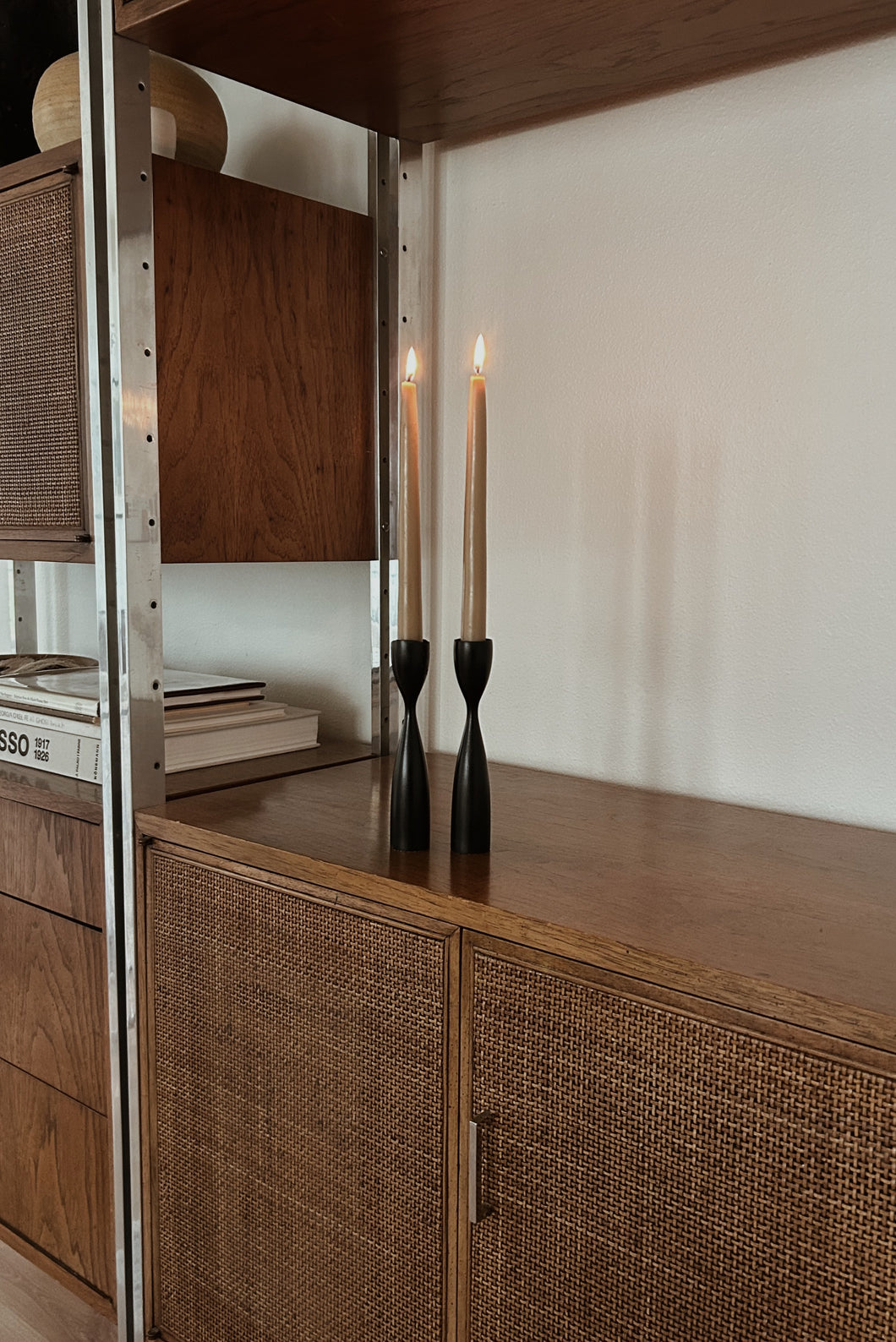 MID CENTURY KALMAR BLACK WOOD CANDLE HOLDERS