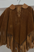 1960's RARE COGNAC SUEDE FRINGE PONCHO | ONE SIZE