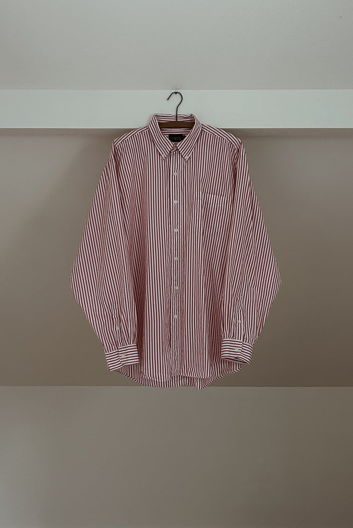 1990's J CREW RED STRIPE COTTON POPLIN | SIZE XL