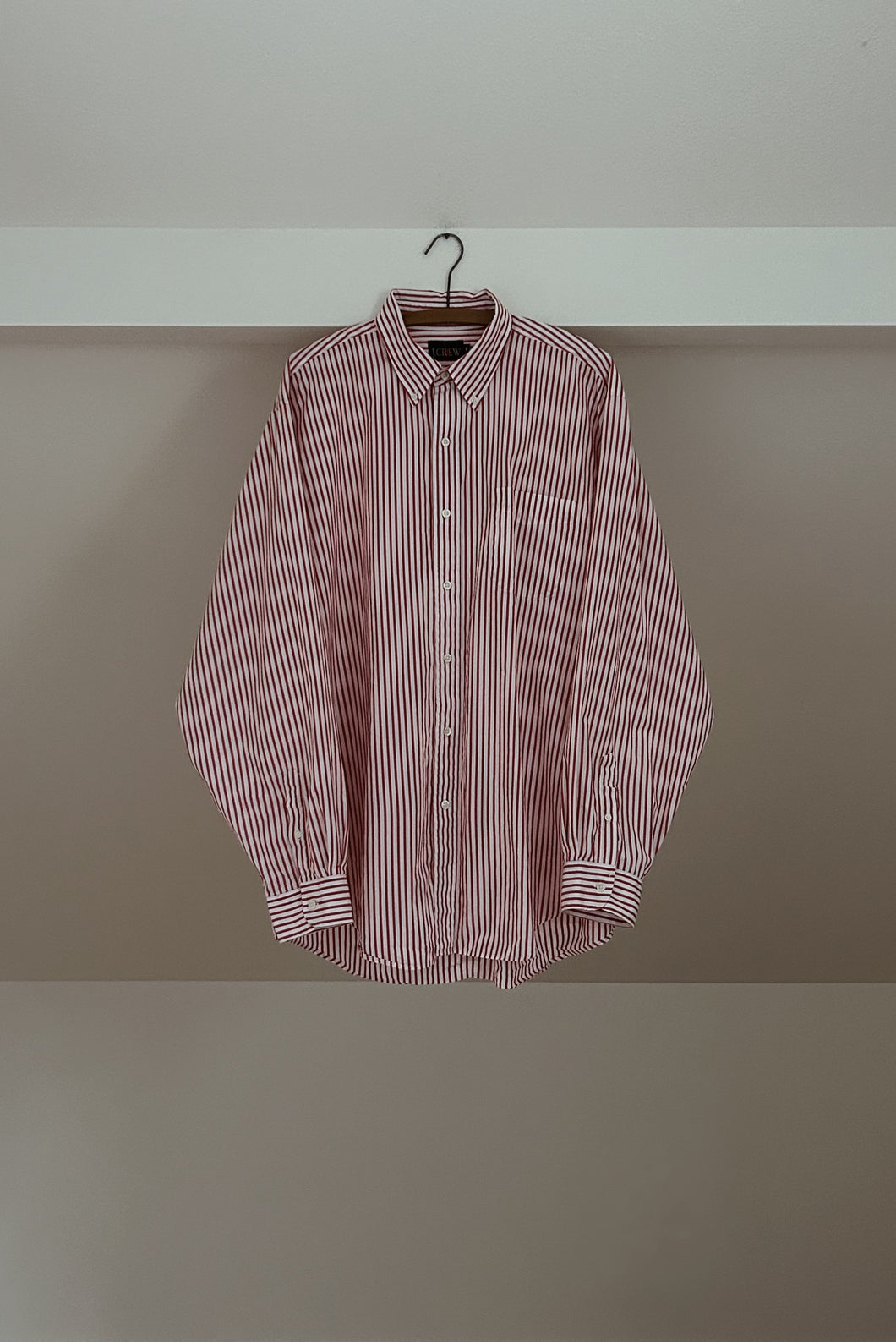 1990's J CREW RED STRIPE COTTON POPLIN | SIZE XL