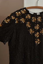 1990's BLACK + GOLD BEADED SILK BLOUSE