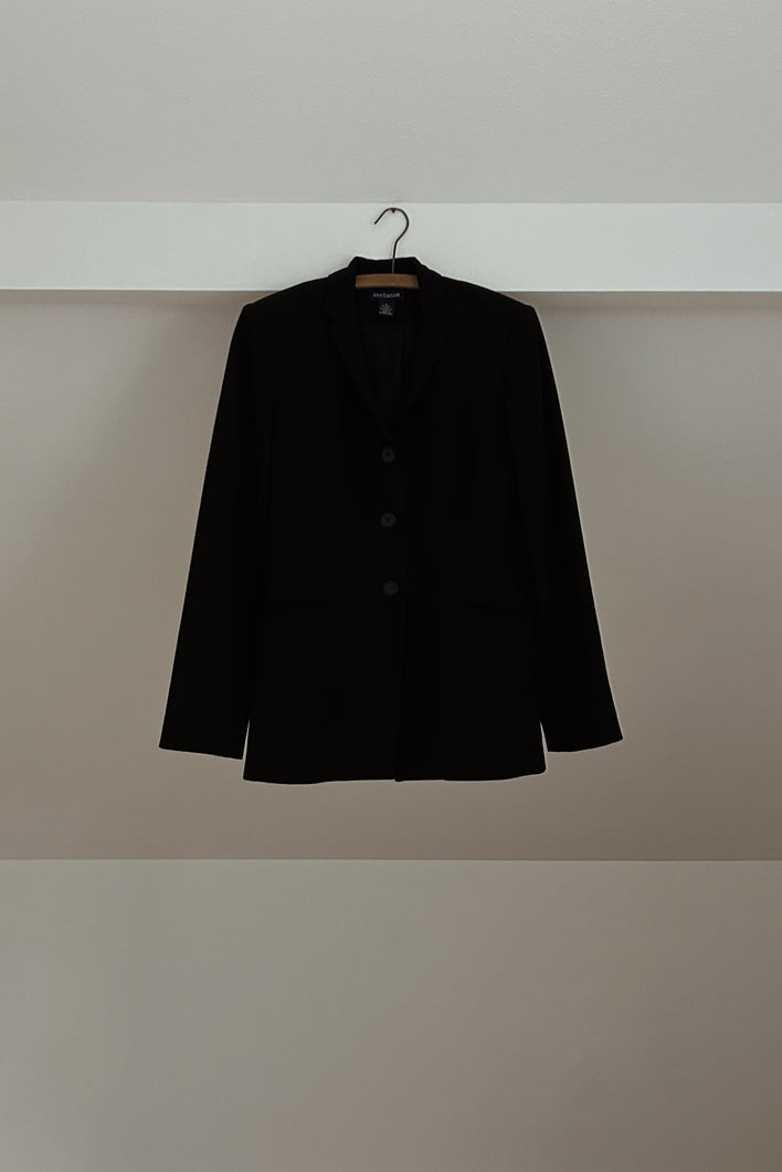 1990's MINIMAL TAILORED BLACK WOOL BLAZER | SIZE S