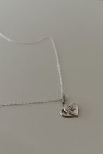 1980's STERLING ETCHED HEART + MELEE DIAMOND ON STERLING CHAIN