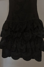 1980's VICTOR COSTA BLACK SATIN TIERED STRAPLESS DRESS | SIZE S