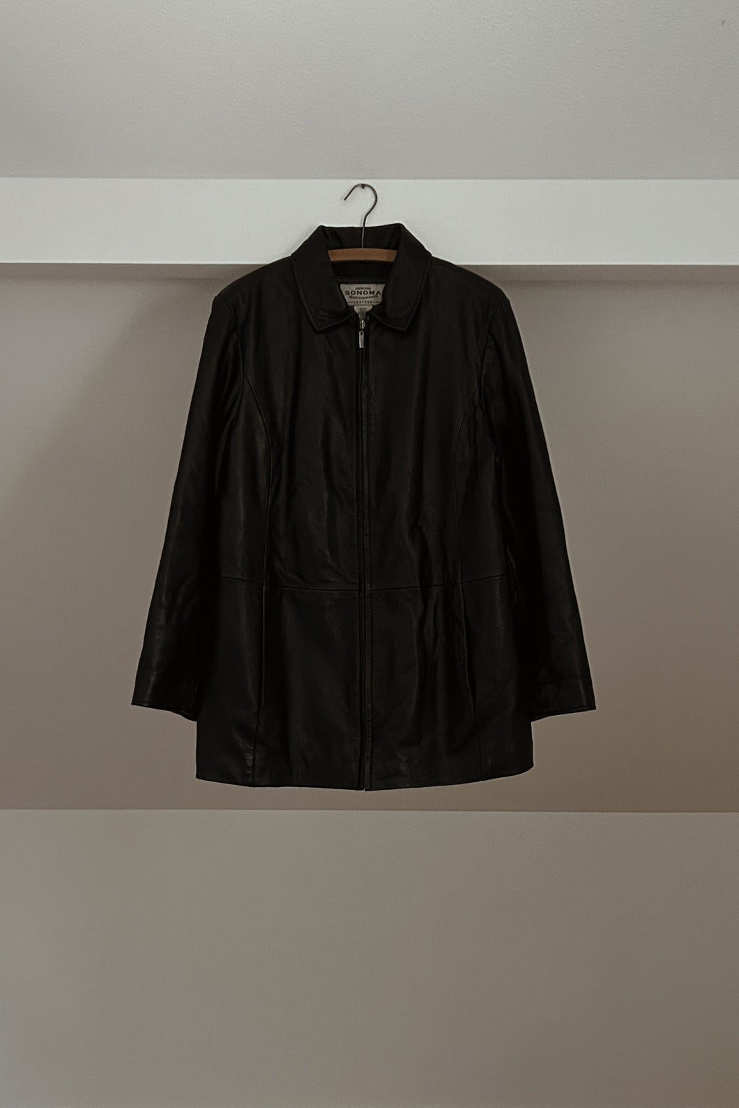 Y2K CLASSIC BUTTERY BLACK LEATHER LONG LINE JACKET | SIZE S/M
