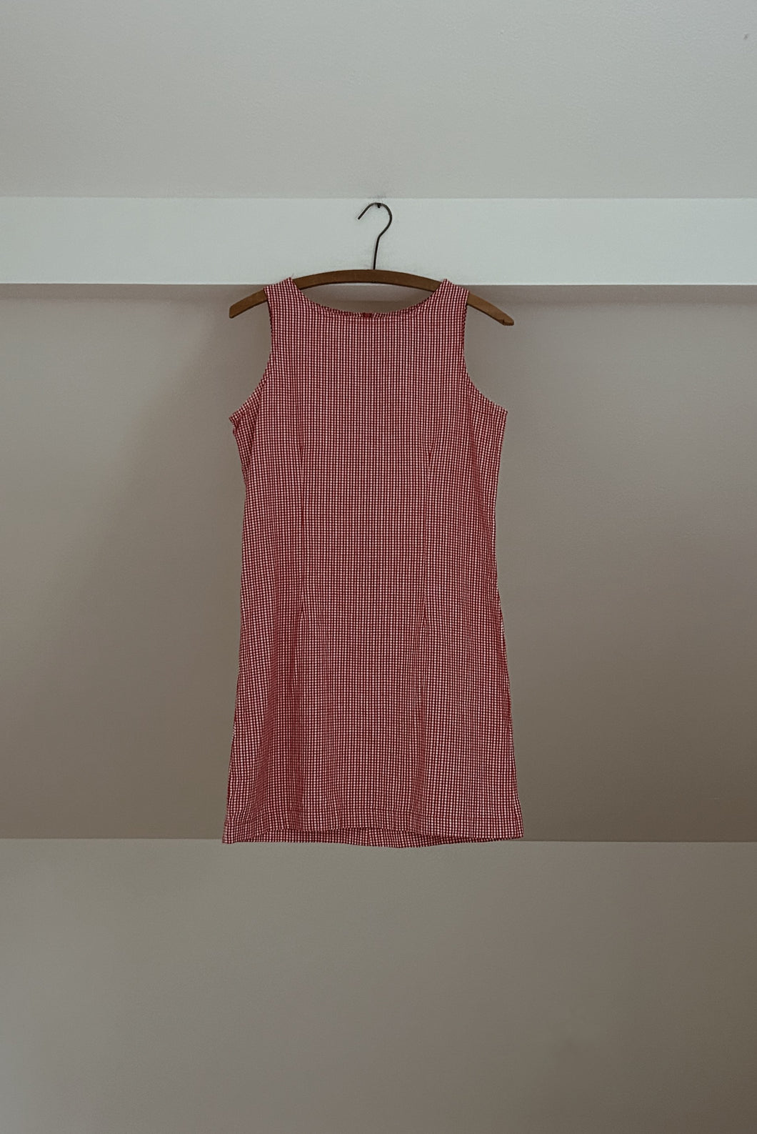 1990's RED GINGHAM COTTON MINI DRESS | SIZE S