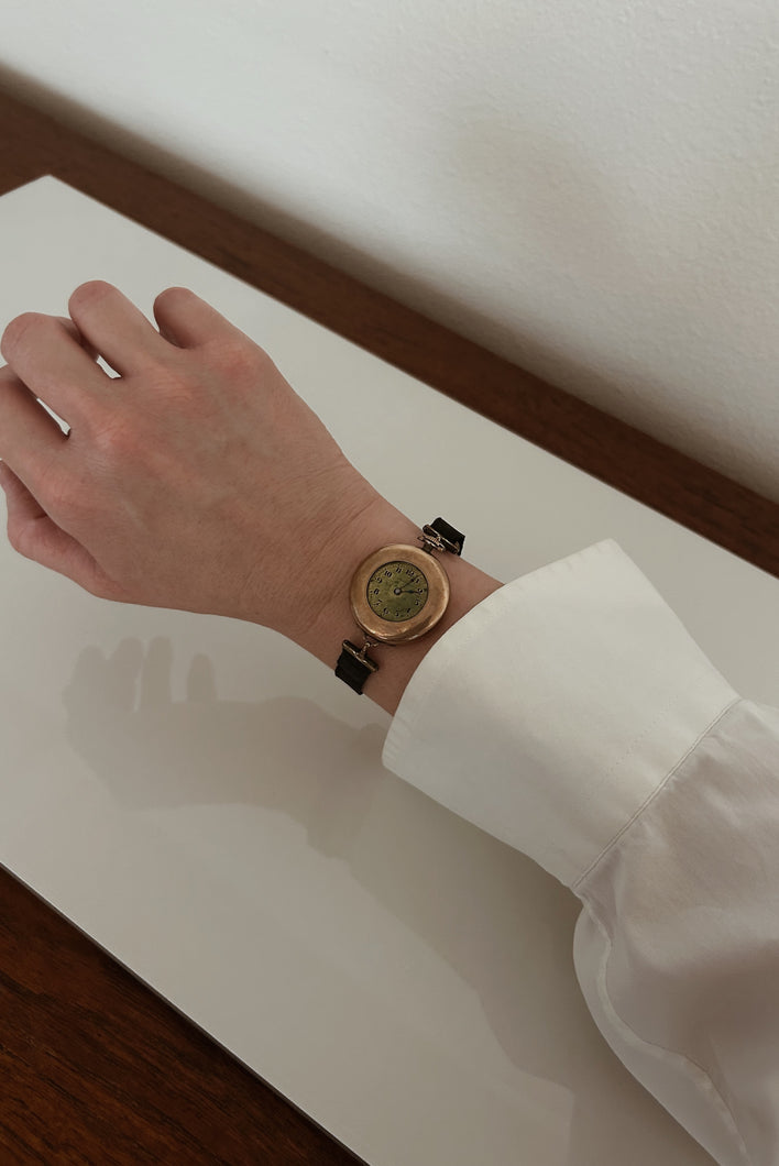 1910's RARE CROWN GOLD WATCH ON BLACK RIBBON