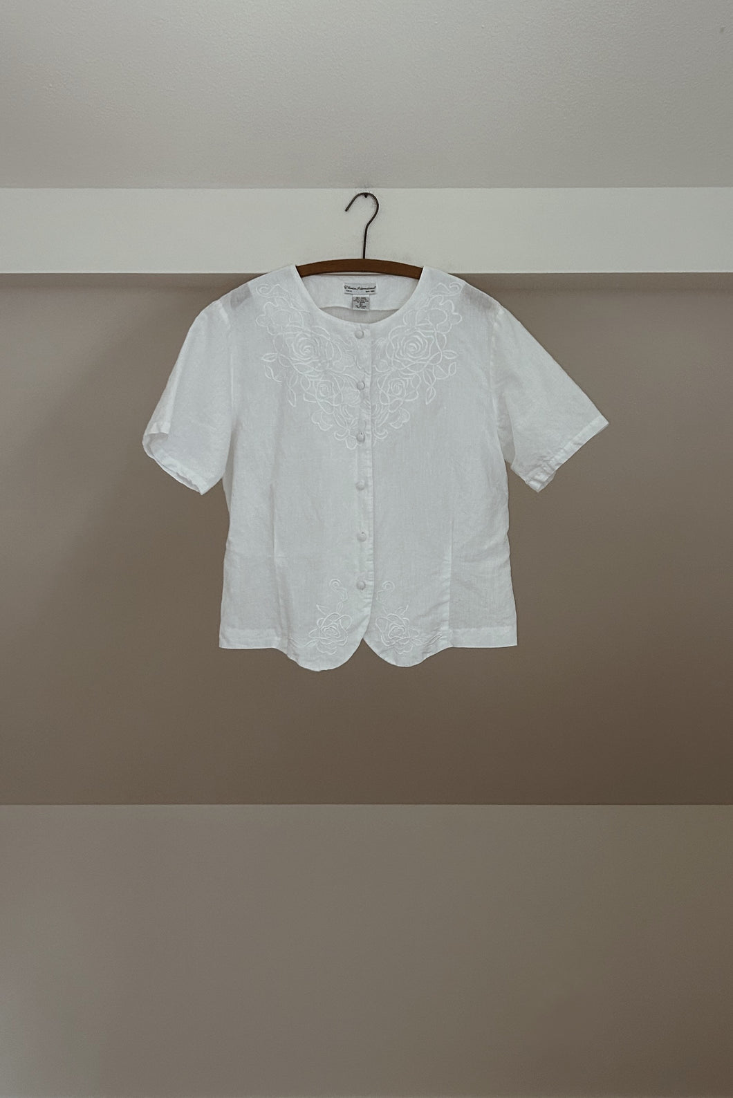 1980's FLORAL EMBROIDERED RAMIE COTTON PEPLUM TOP | SIZE L