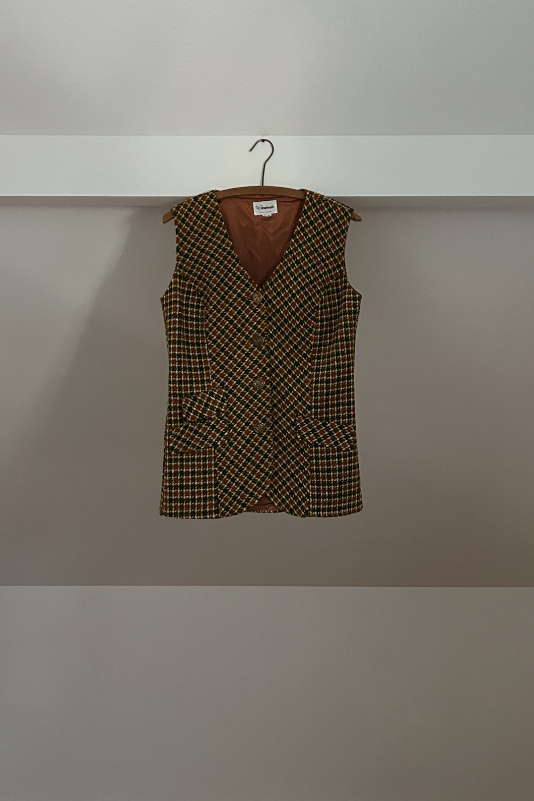 1960's WOVEN TWEED PLAID MOD VEST TANK | SIZE S