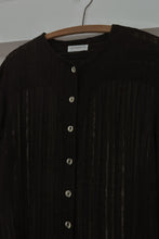 1990's BLACK LINEN GAUZE BUTTON BLOUSE | SIZE M