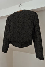 1980's BLACK LINEN EYELET EMBROIDERED PUFF SHOULDER JACKET | SIZE M
