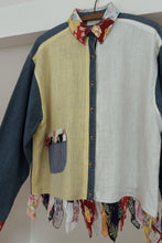 1990's TAYLOR G. PATCHWORK DENIM + LINEN KERCHIEF JACKET | SIZE L