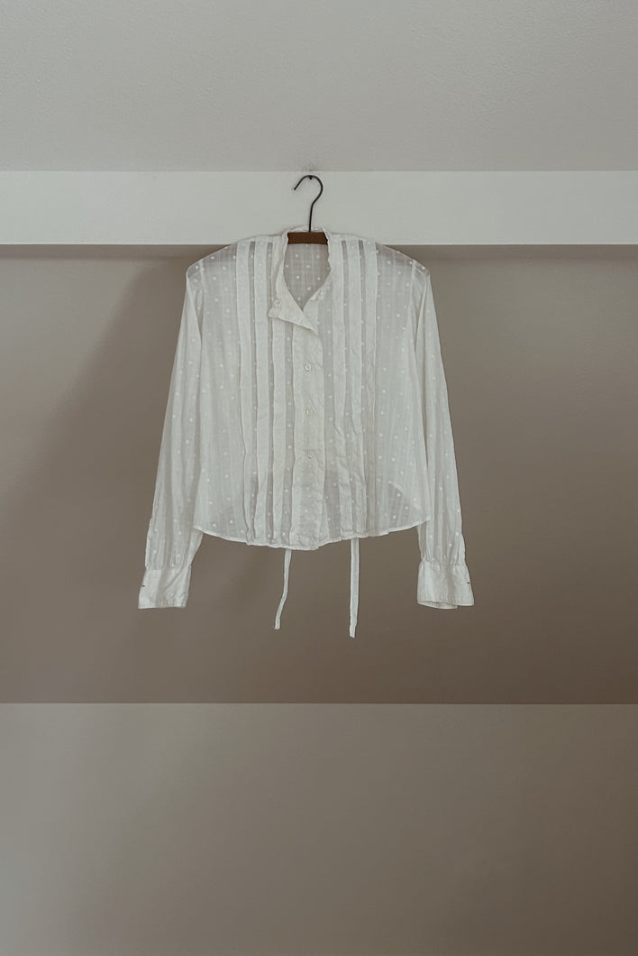 EDWARDIAN SWISS DOT PLEATED COTTON BLOUSE | SIZE XS/S