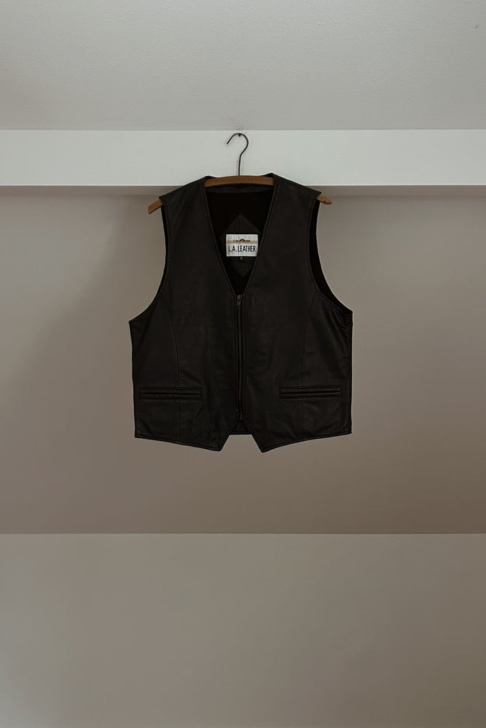 EARLY 1980's CHOCOLATE L.A. LEATHER VEST | SIZE M