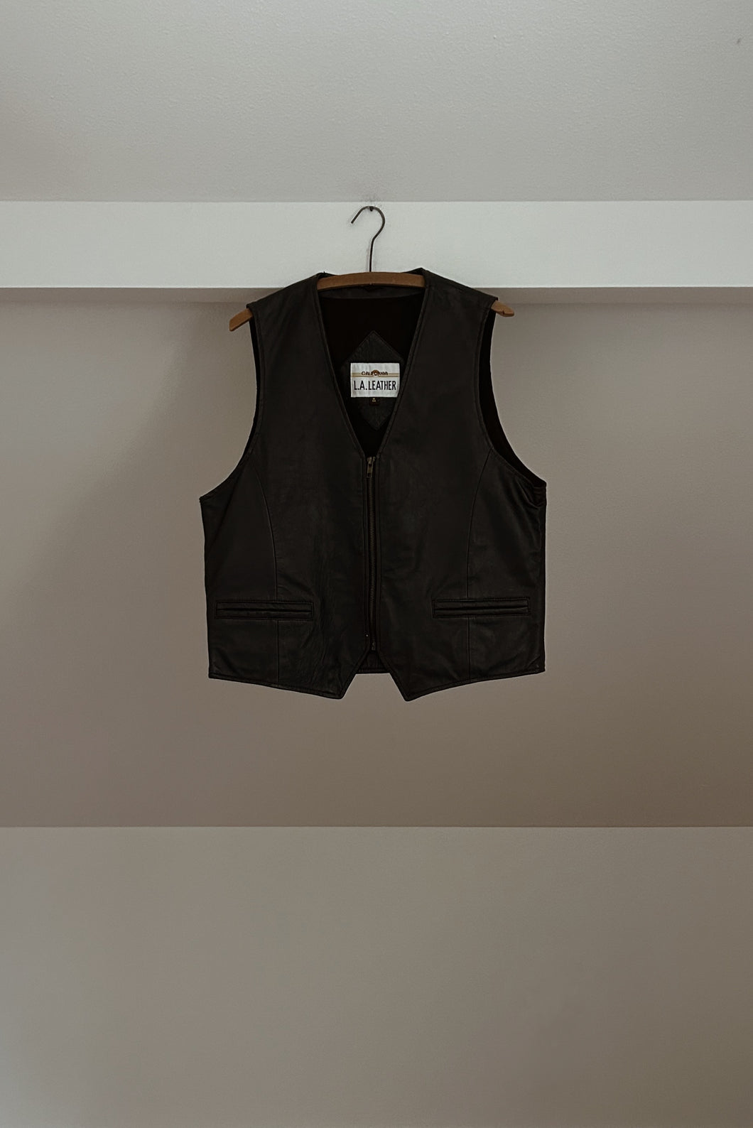 EARLY 1980's CHOCOLATE L.A. LEATHER VEST | SIZE M