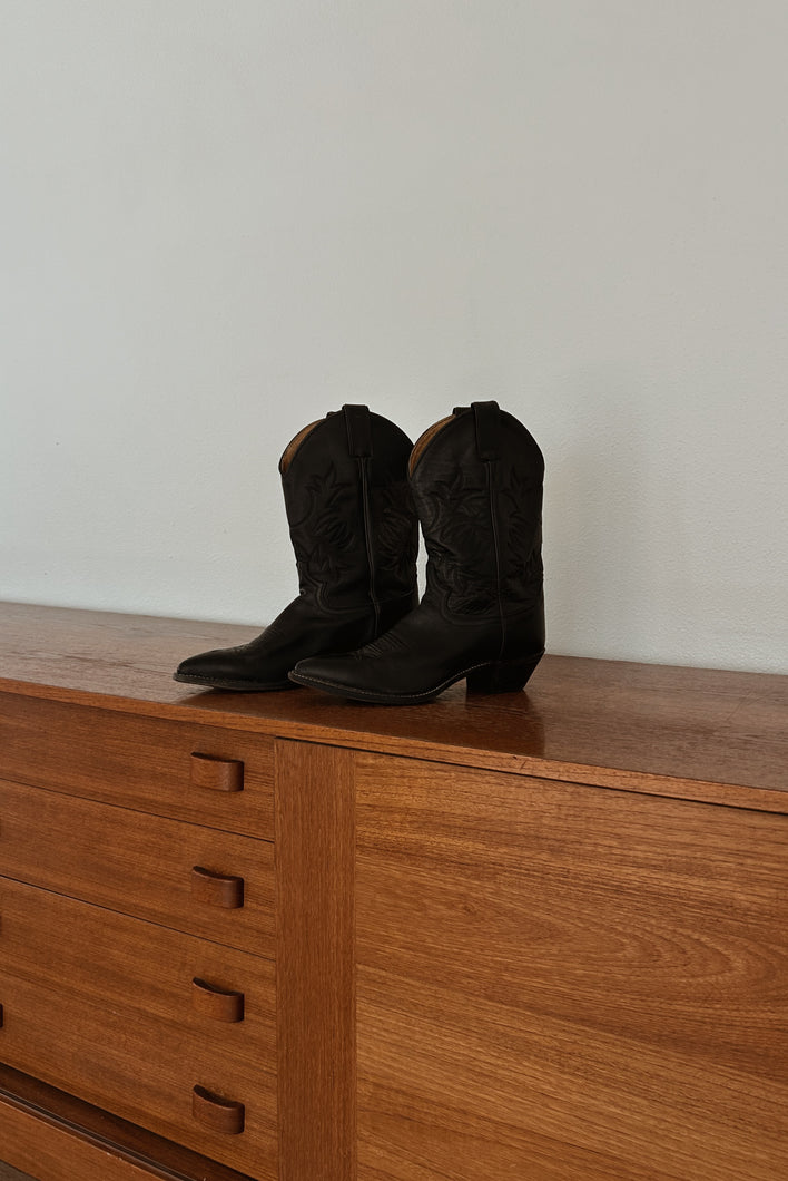 1990's JUSTIN BLACK LEATHER COWBOY BOOTS | SIZE 9