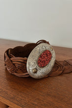 1990's WOVEN LEATHER CORAL WESTERN MEDALLION BELT | SIZE M