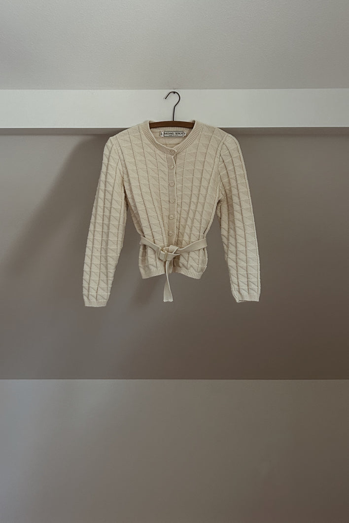 1980's SEROY COTTON KNIT CINCH WAIST JUMPER CARDIGAN | SIZE S/M
