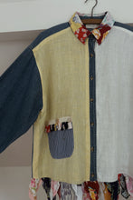 1990's TAYLOR G. PATCHWORK DENIM + LINEN KERCHIEF JACKET | SIZE L