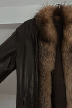 1980's CHOCOLATE LEATHER + FUR TRIM COAT | SIZE M/L