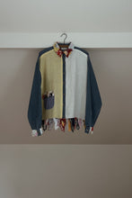 1990's TAYLOR G. PATCHWORK DENIM + LINEN KERCHIEF JACKET | SIZE L