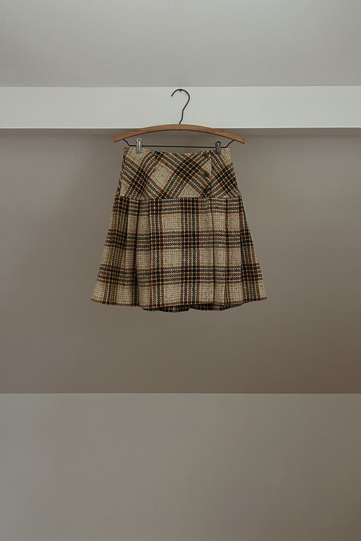1960's WOVEN TWEED PLEATED WRAP MINI SKIRT | SIZE S