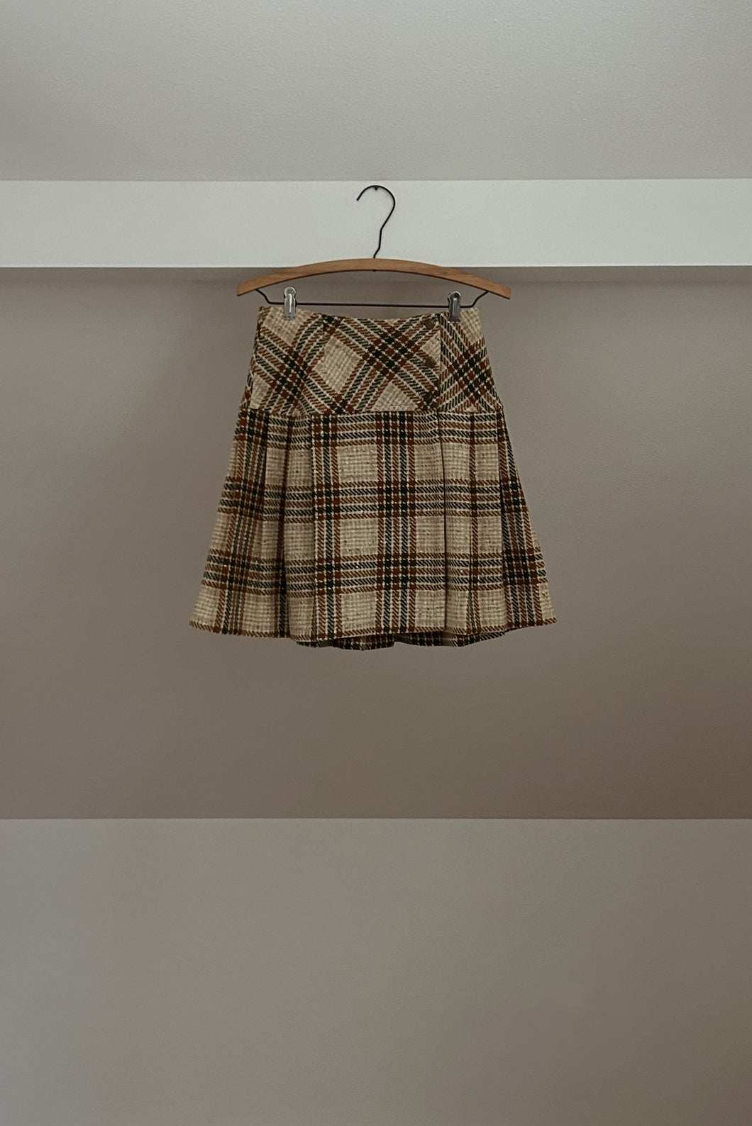 1960's WOVEN TWEED PLEATED WRAP MINI SKIRT | SIZE S