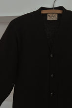 1950's PURE WOOL BLACK RUGBY KNIT CARDIGAN | SIZE S