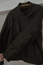 1990's DARK CHOCOLATE SKULL EMBOSSED HERITAGE LEATHER BIKER JACKET | SIZE L