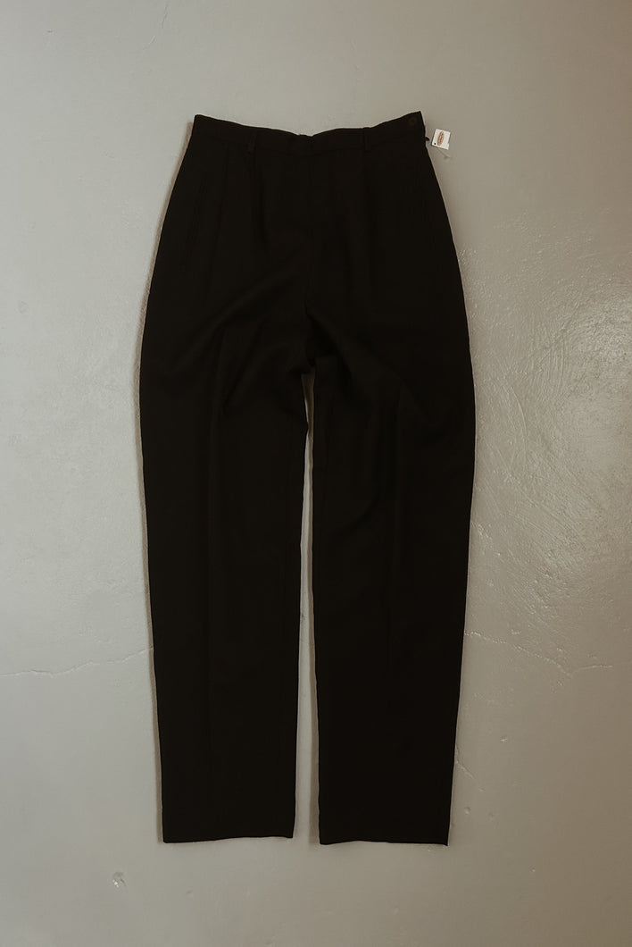 1990's BLACK PURE WOOL PLEATED TROUSERS | SIZE 27