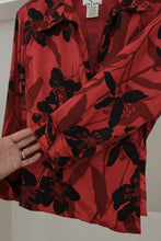 Y2K PURE SILK RED FLORAL WRAP BLOUSE | SIZE M/L