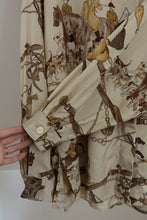 1980's LA CHINE EQUESTRIAN PRINT BUTTON BLOUSE | SIZE L
