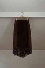 1990's CHOCOLATE SUEDE FRINGE SKIRT | SIZE S/M