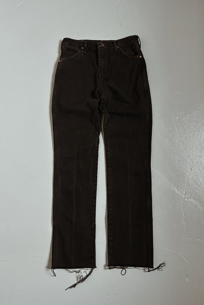 1980's WRANGLER WASHED BLACK RAW HEM COWBOY DENIM | SIZE 29