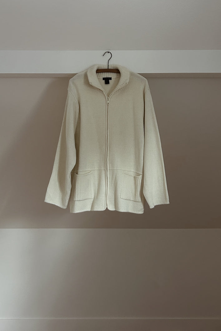1990's RIB KNIT ROLL HEM ZIP JACKET | SIZE L/XL