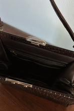 1960's MOD CHOCOLATE PATENT REPTILE BAG