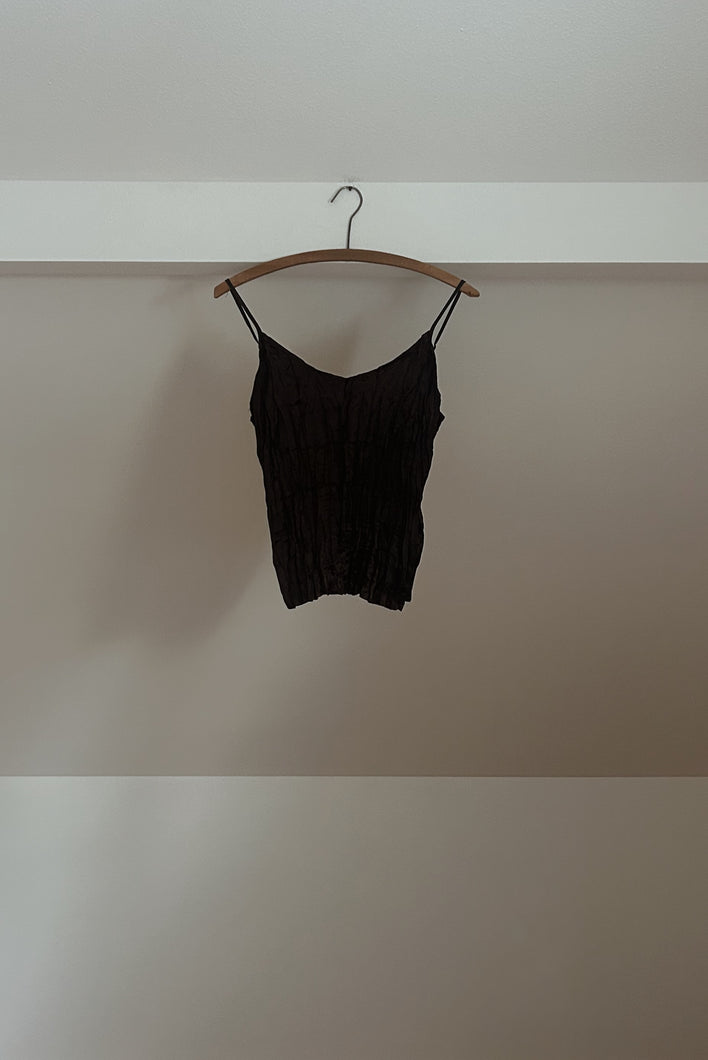 1990's CHOCOLATE CRINKLE SATIN CAMISOLE | SIZE S/M