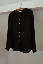 1990's BLACK LINEN GAUZE BUTTON BLOUSE | SIZE M