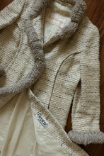 1950's ITALIAN GRID WOVEN WOOL + SHAG TRIM COAT | SIZE S
