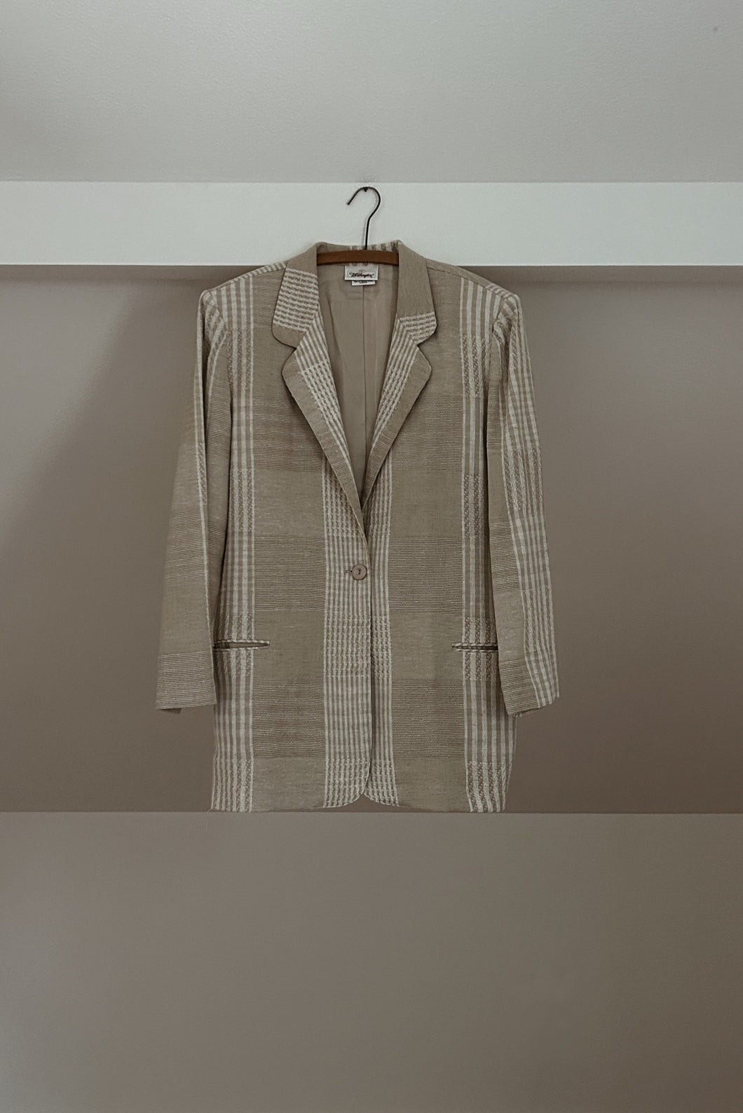 1990's WOVEN COTTON + LINEN PLAID BLAZER | SIZE L/XL
