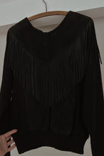 1980's BLACK SUEDE FRINGE COLLAR KNIT JUMPER | SIZE M
