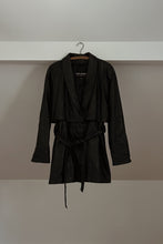 1990's WILSONS CLASSIC BLACK LEATHER TRENCH JACKET | SIZE S/M
