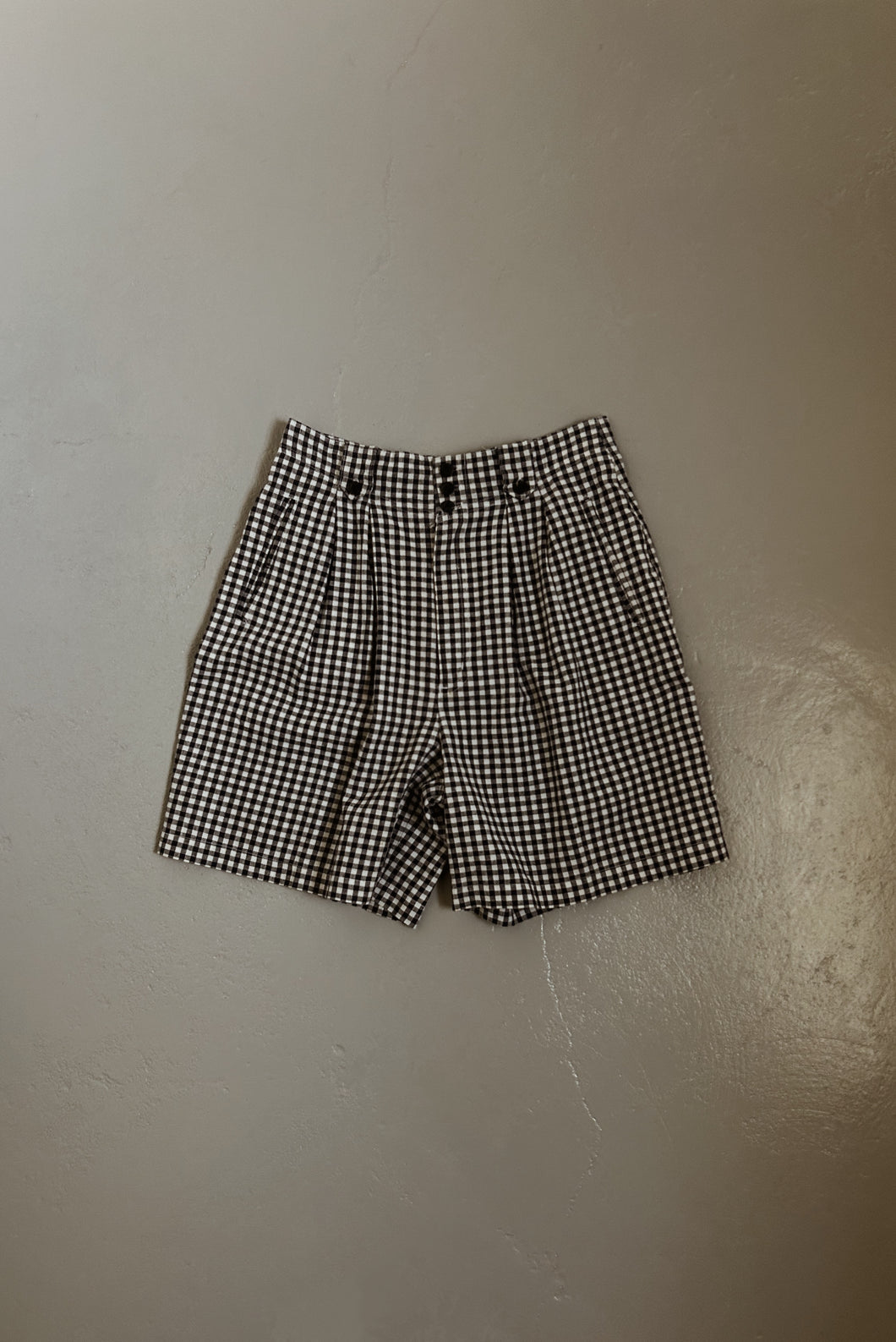 1980's RAMIE COTTON GINGHAM PLEATED TROUSER SHORTS | SIZE 29
