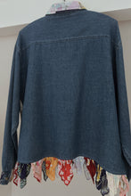 1990's TAYLOR G. PATCHWORK DENIM + LINEN KERCHIEF JACKET | SIZE L