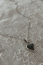 1990's ABALONE + 925 STERLING HEART PENDANT ON 925 STERLING CUBE CHAIN
